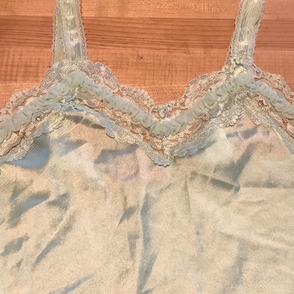 Vintage Beth Michaels Lingerie Top Camisole Mint Green Size Medium Satin Ruffle - Picture 8 of 8